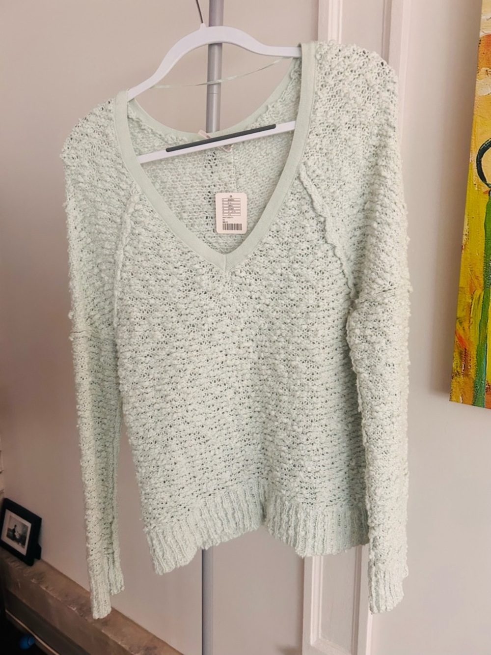 Light Mint V-Neck Bouclé Sweater Free People